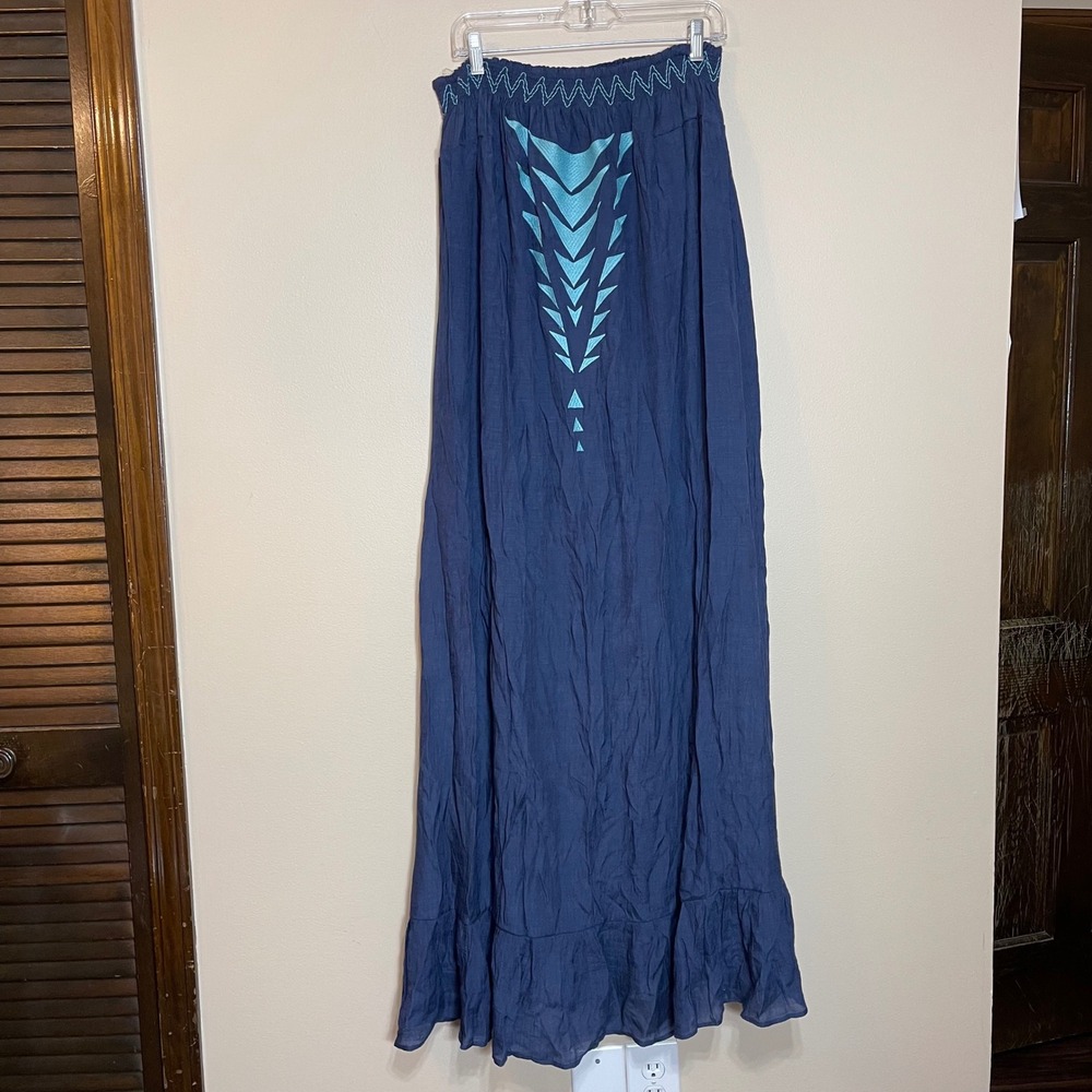 Wapi for Plus Navy Blue Embroidered Maxi Dress 3X NWT Boho Ruffle Hem Strapless